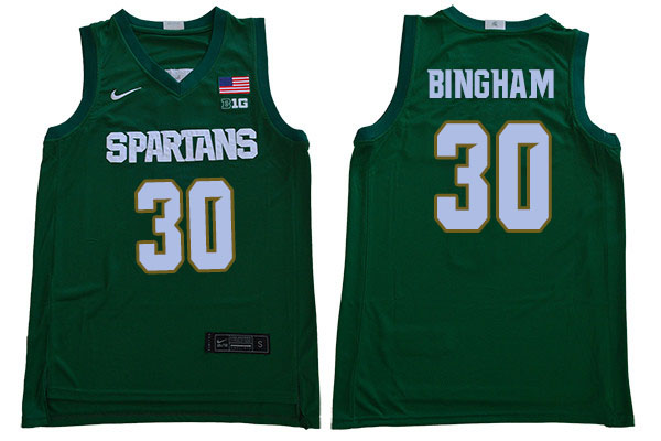 2019-20 Men #30 Marcus Bingham Michigan State Spartans College Basketball Jerseys Sale-Green